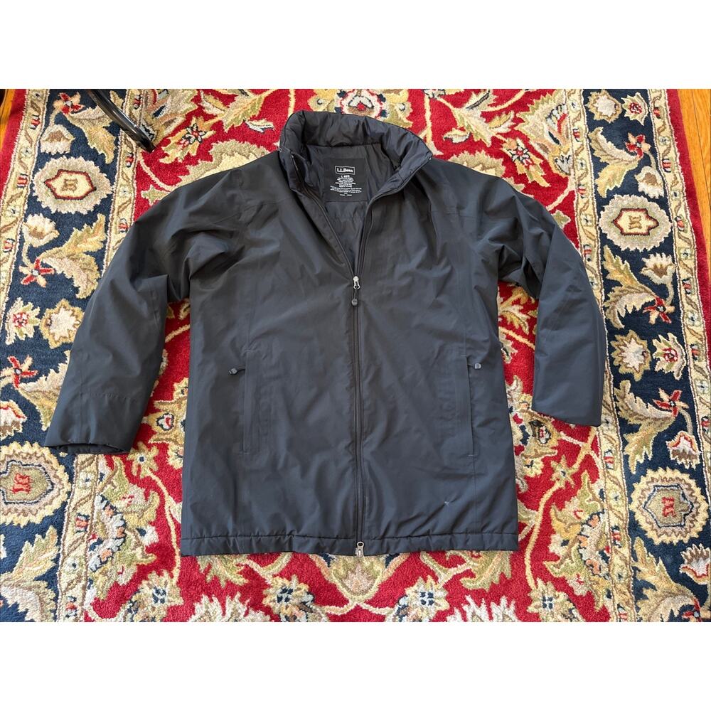 LL Bean Mens L Reg Storable Hood Parka Primaloft Full Zip Jacket Black